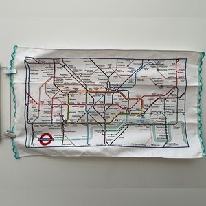 TEA TOWEL London Underground Map 100% Cotton Up-cycled Crocheted Trim Never Used